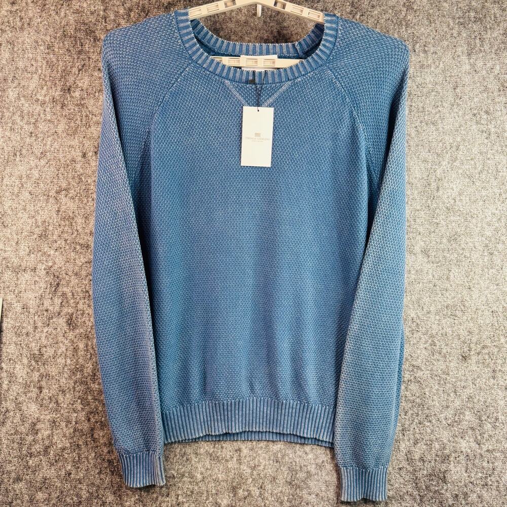 Thomas Sterling Washed Blue Denim-Style Knit Crewneck‎ Sweater Size XL